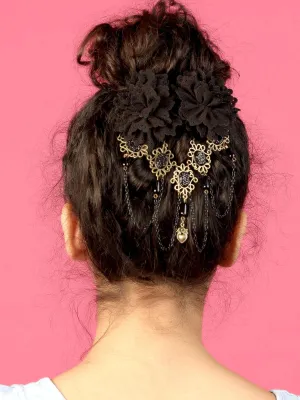 Odette Black Double Lace Rose Brooch For Women